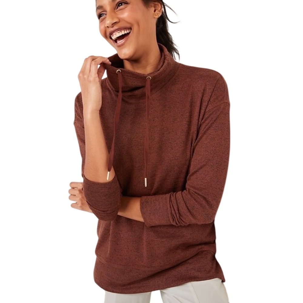 Old Navy Active Womens Cowl Neck Melange Tunic Sweater Burgundy Go-Dry Small NEW